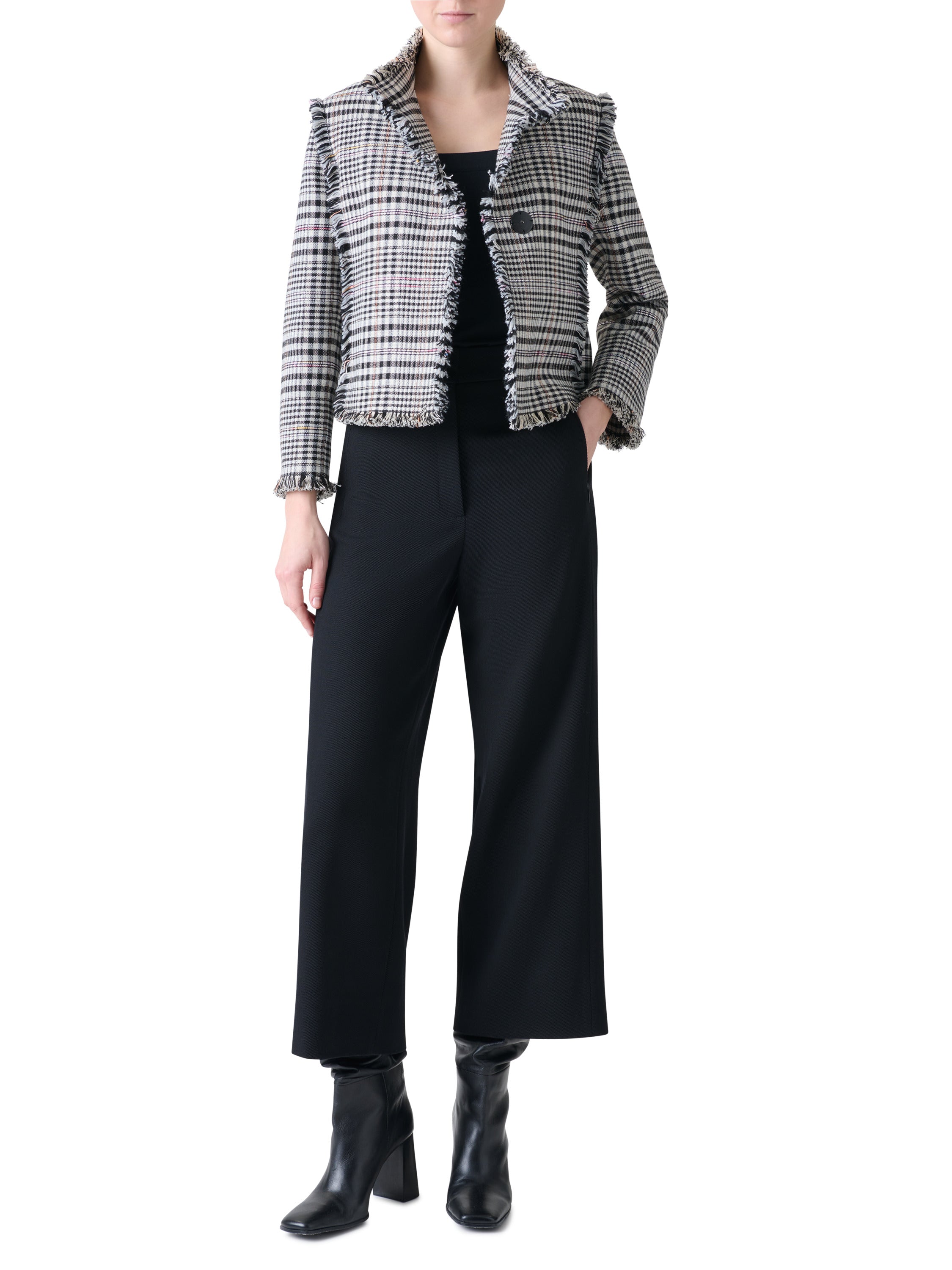 FRINGE TRIM CHECK JACKET