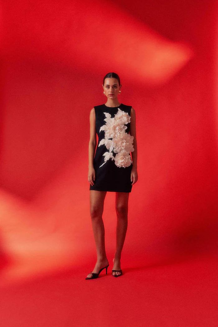 ZAHARA SHIFT MINI DRESS IN BLACK