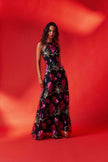 AMAYA GOWN IN BLACK AND PINK FLORAL