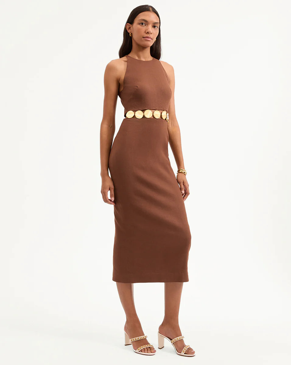ISLA GOLD MEDALLION MIDI DRESS