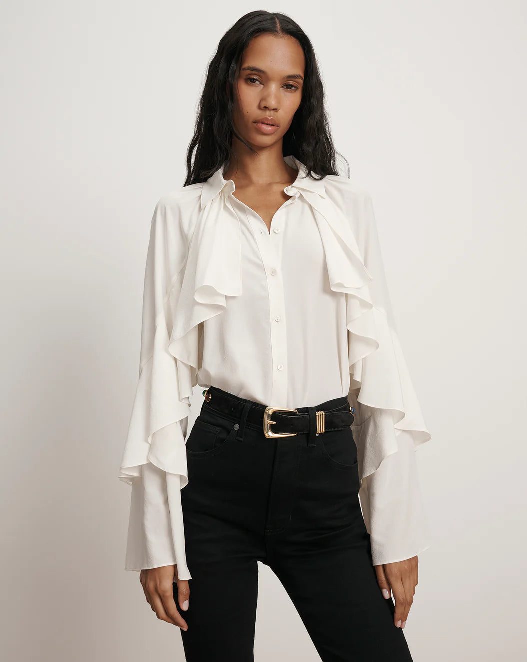 DEMARIS RUFFLES BUTTON DOWN BLOUSE