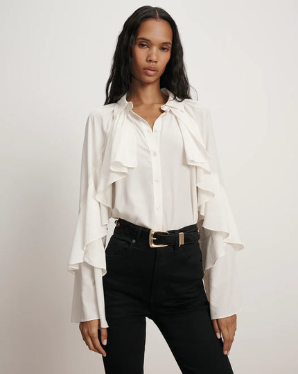 DEMARIS RUFFLES BUTTON DOWN BLOUSE