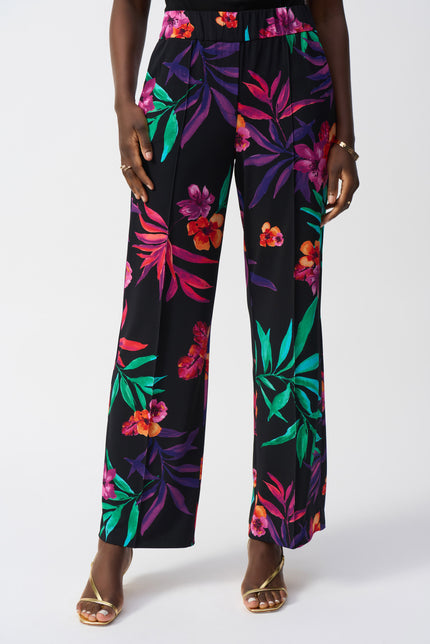 SILKY KNIT TROPICAL PRINT WIDE LEG PANTS