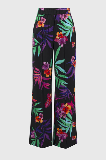 SILKY KNIT TROPICAL PRINT WIDE LEG PANTS