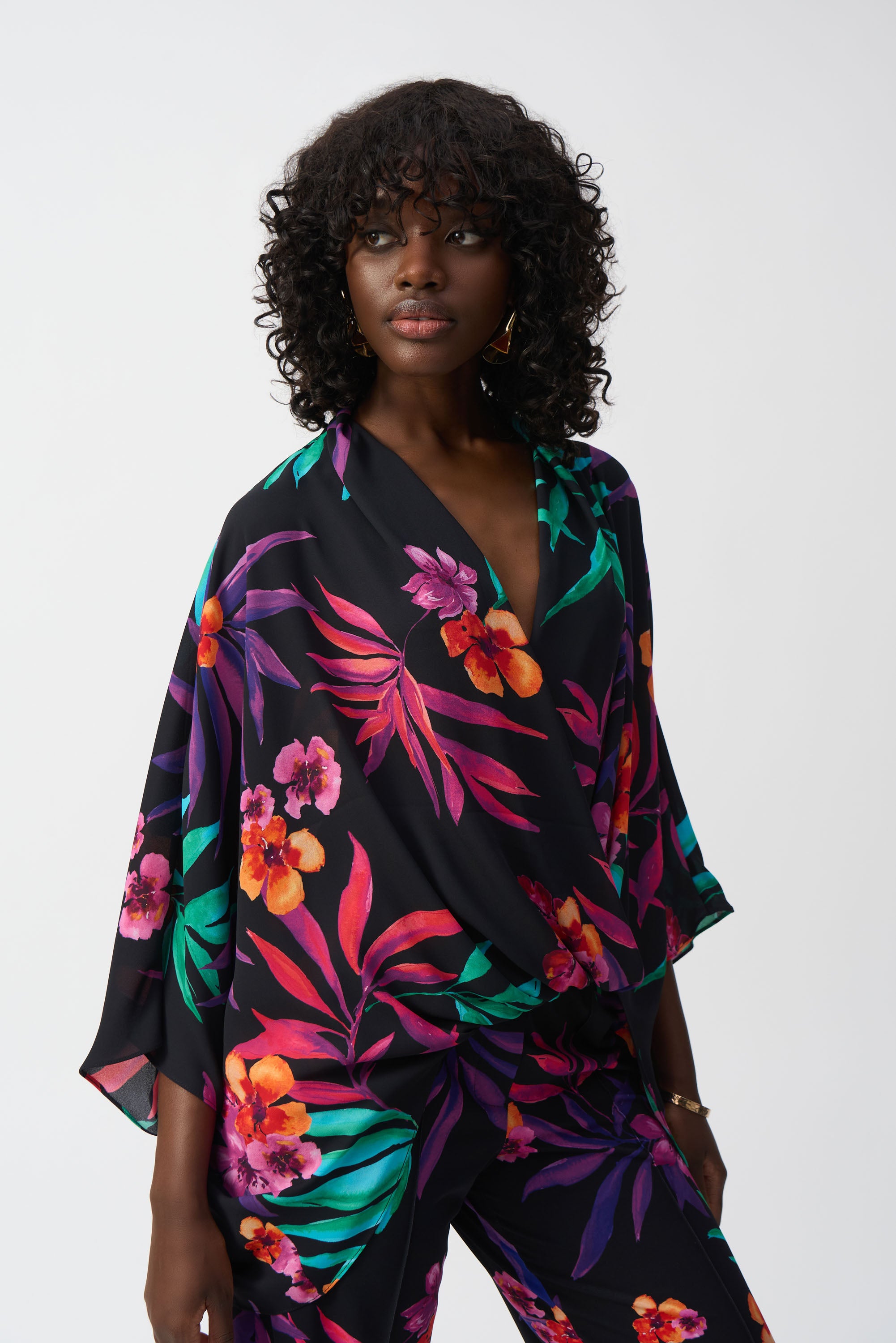 GEORGETTE TROPICAL PRINT WRAP TOP