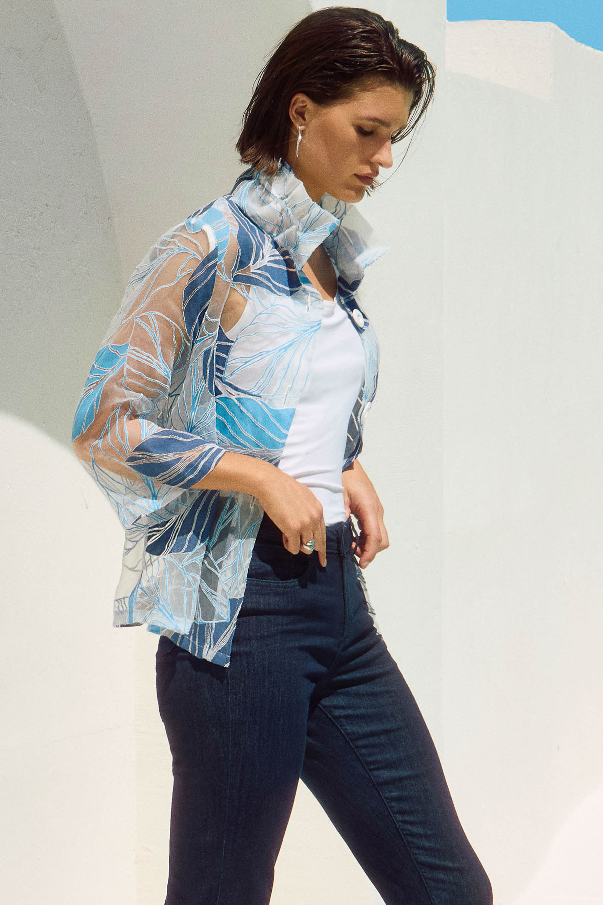 NOVELTY LEAF PRINT TRAPEZE JACKET