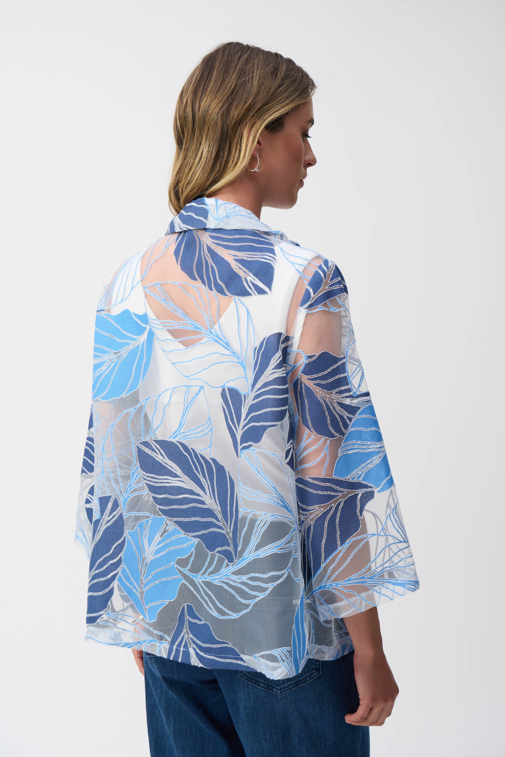NOVELTY LEAF PRINT TRAPEZE JACKET