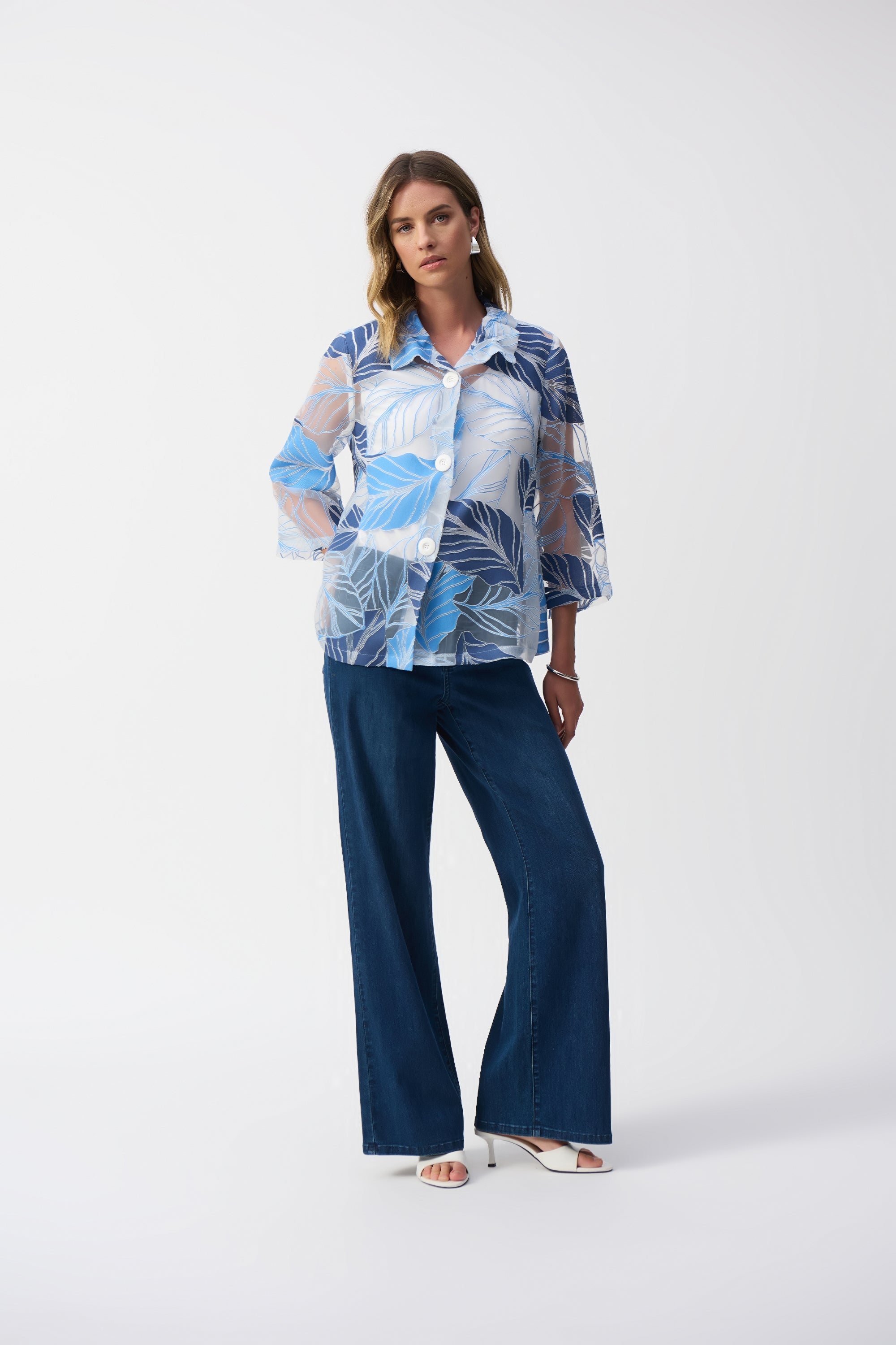 NOVELTY LEAF PRINT TRAPEZE JACKET