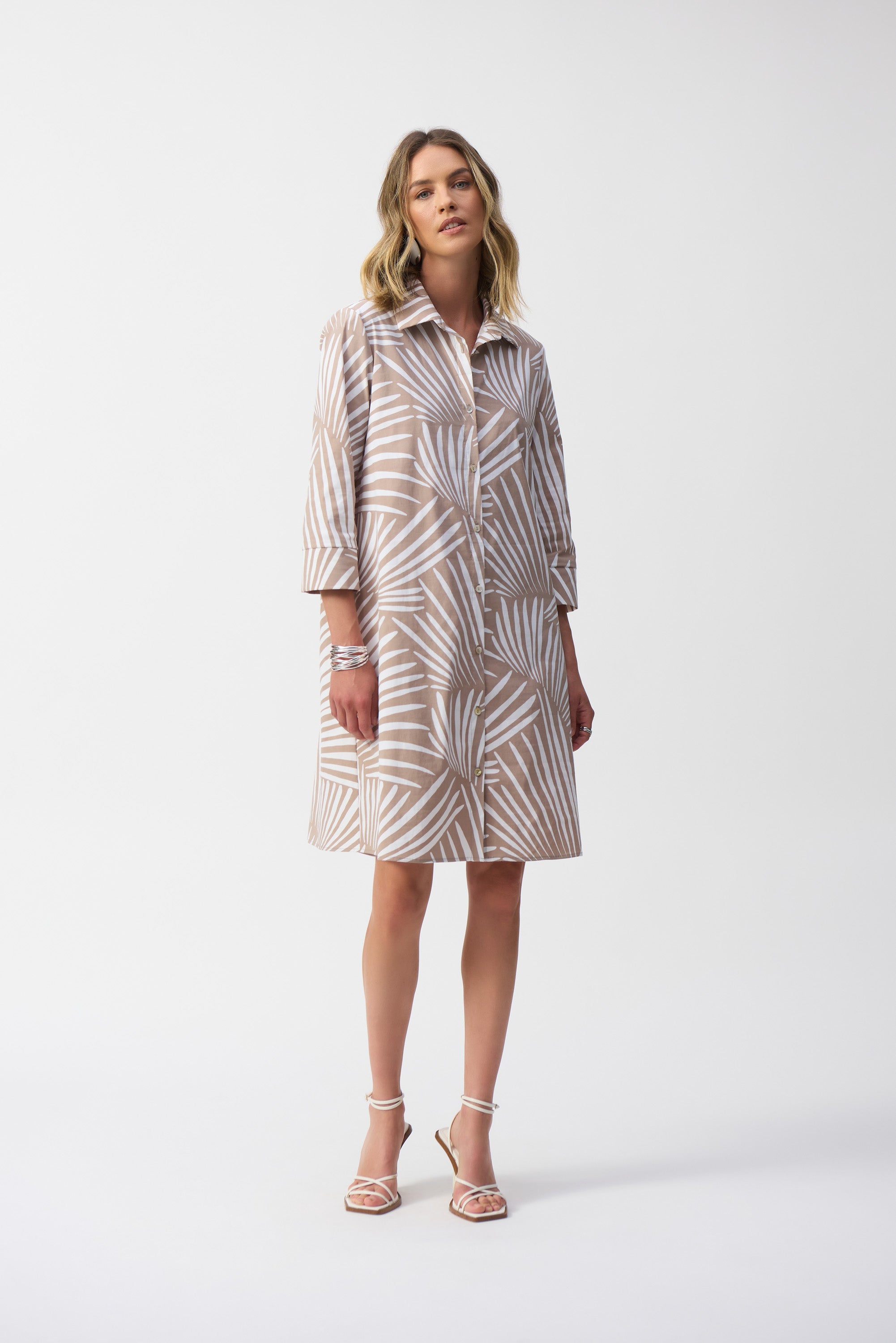 STRETCH POPLIN TROPICAL PRINT SHIRT DRESS