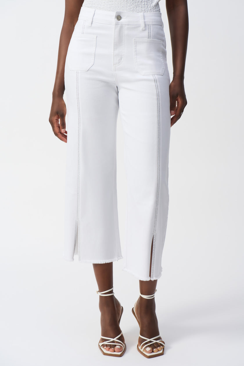 CULOTTE JEANS WITH EMBELLISHED FRONT SEAM