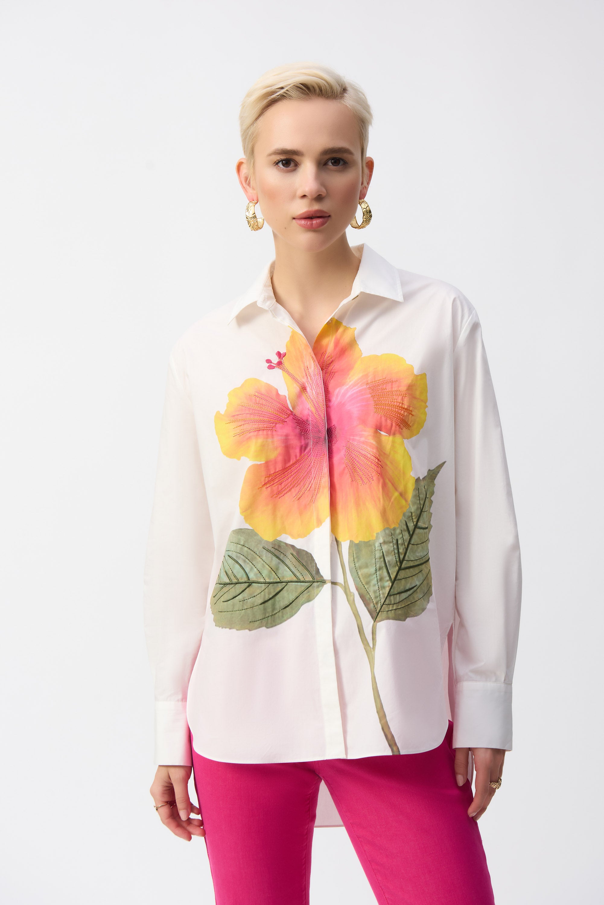 EMBROIDERED FLOWER COTTON SHIRT