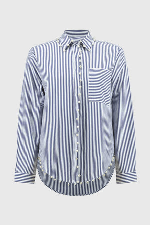 STRIPE SHIRT WITH PEARL DETAIL