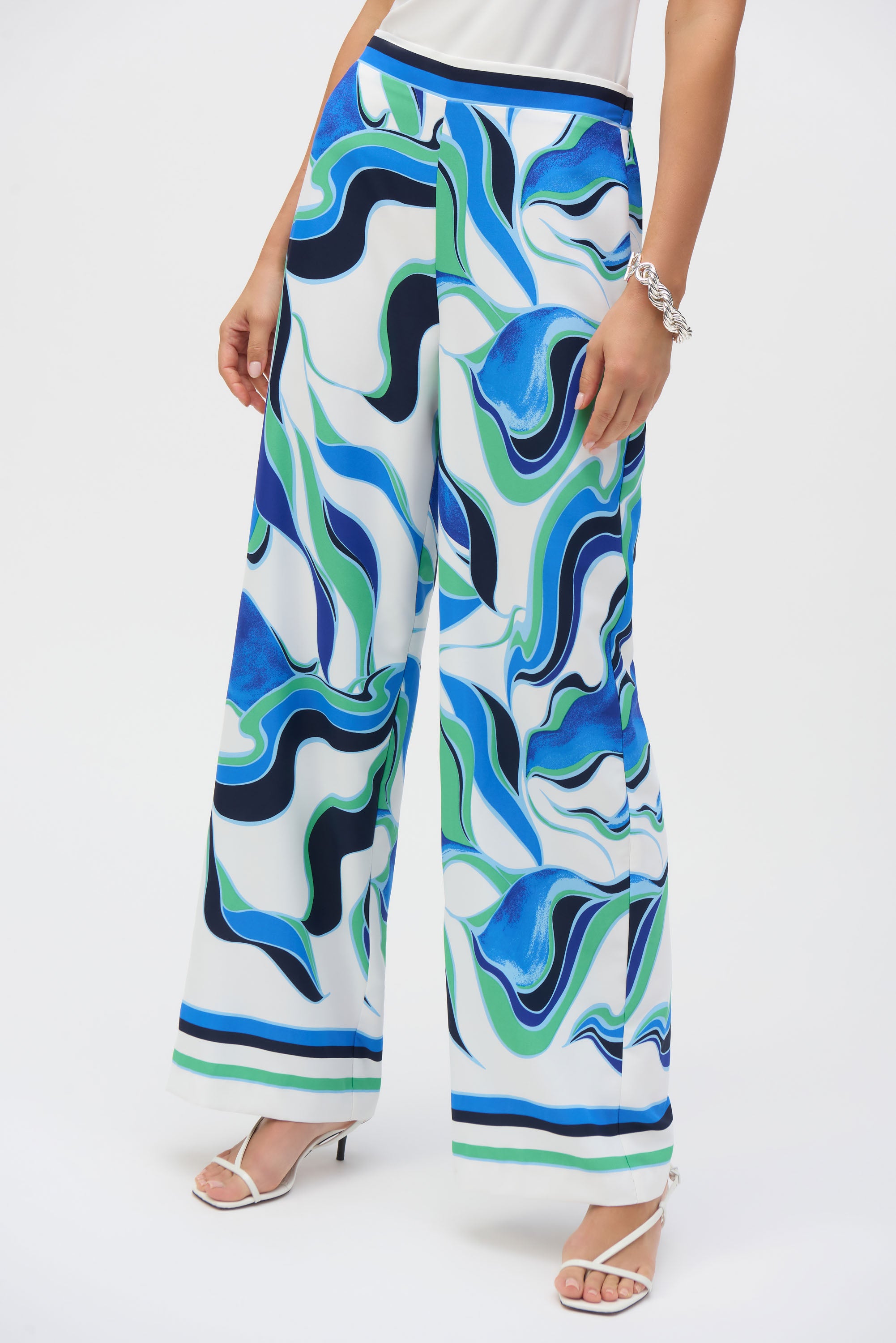 WOVEN ABSTRACT PRINT WIDE LEG PANTS