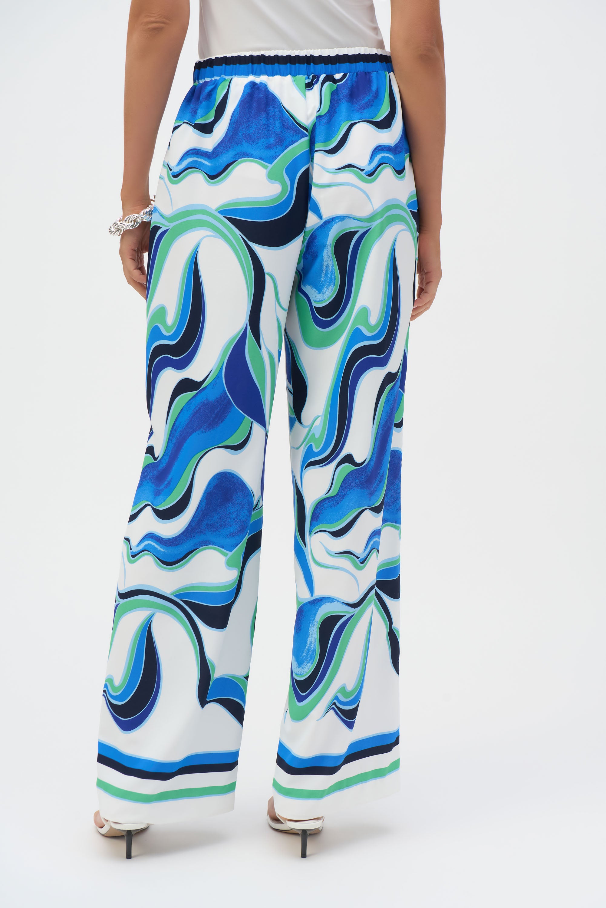 WOVEN ABSTRACT PRINT WIDE LEG PANTS