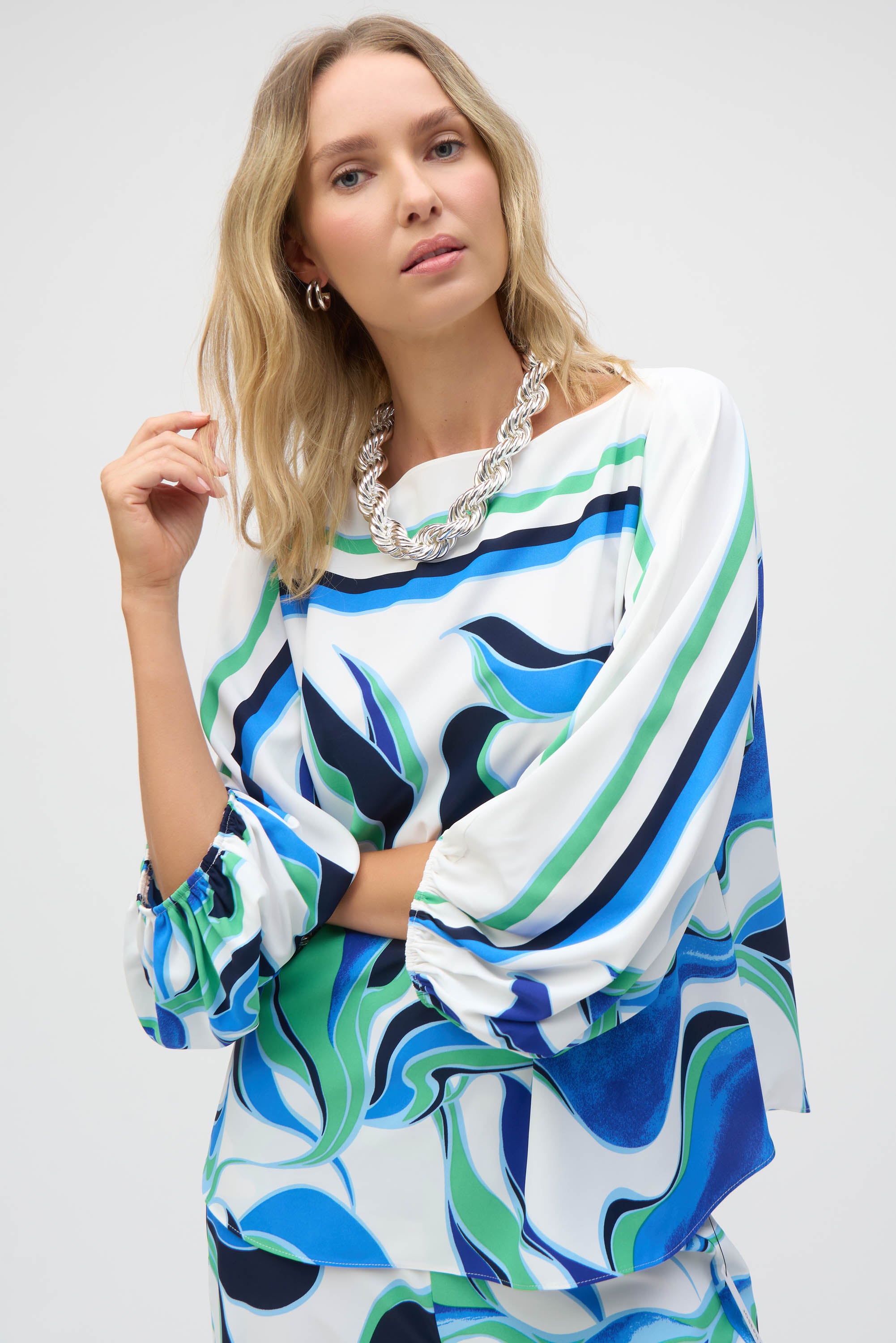 WOVEN ABSTRACT PRINT BOXY TOP