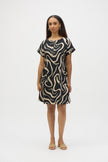 SEERSUCKER ABSTRACT PRINT ALINE DRESS