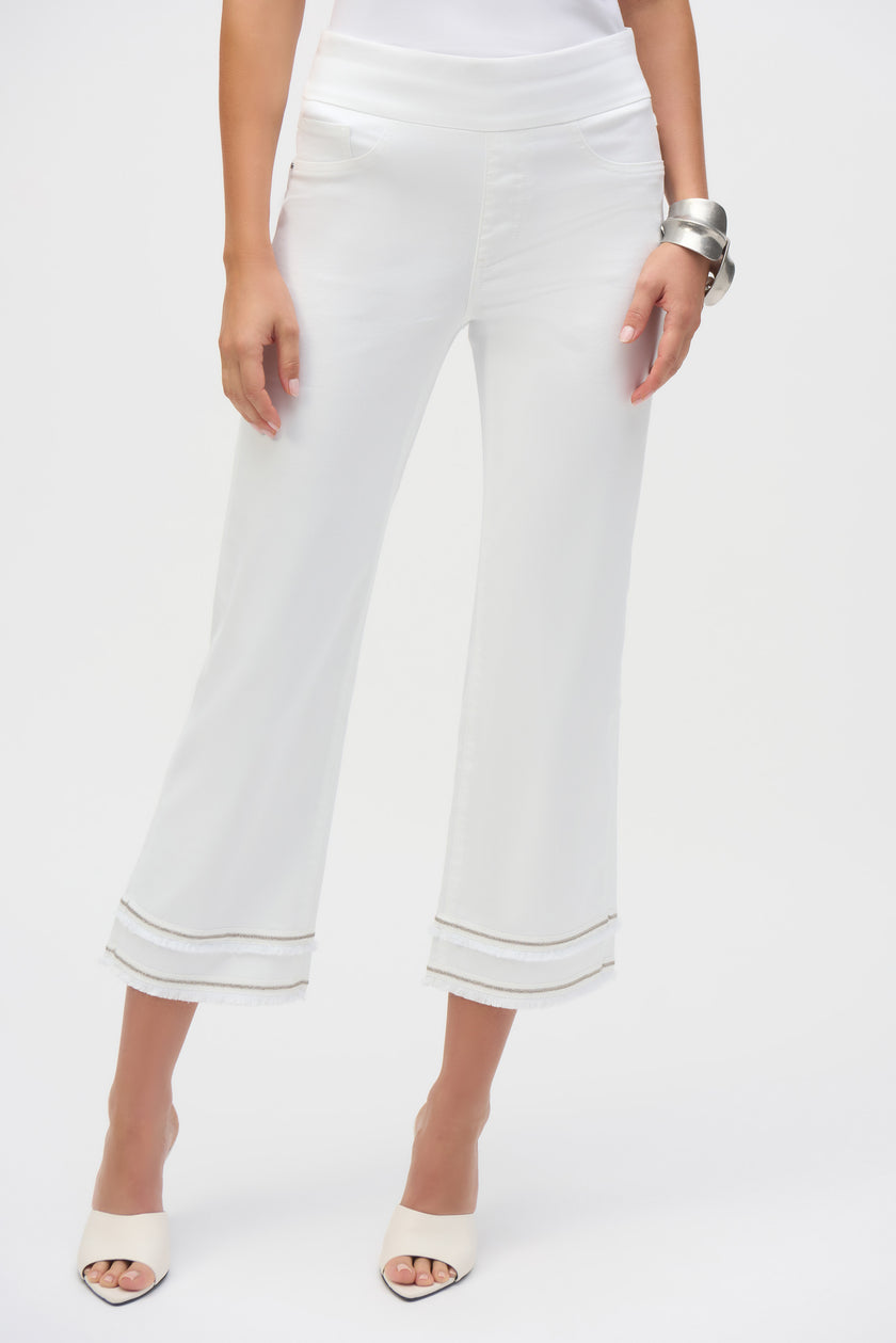 STRETCH STRAIGHT CROP PULL ON JEANS WITH BEADING