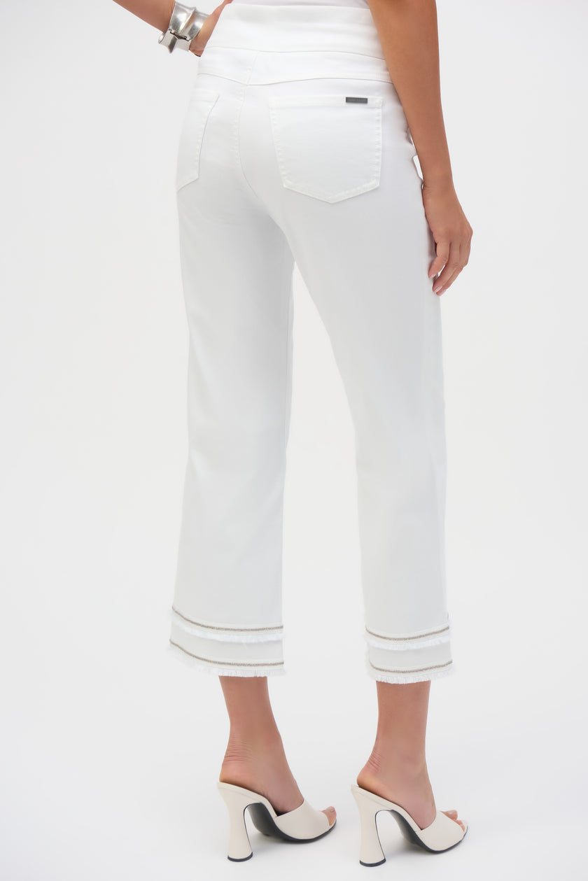 STRETCH STRAIGHT CROP PULL ON JEANS WITH BEADING