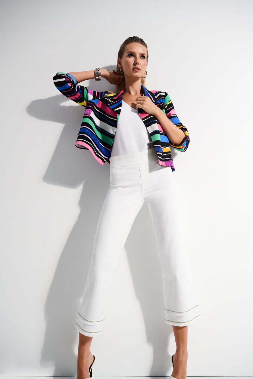 STRETCH STRAIGHT CROP PULL ON JEANS WITH BEADING