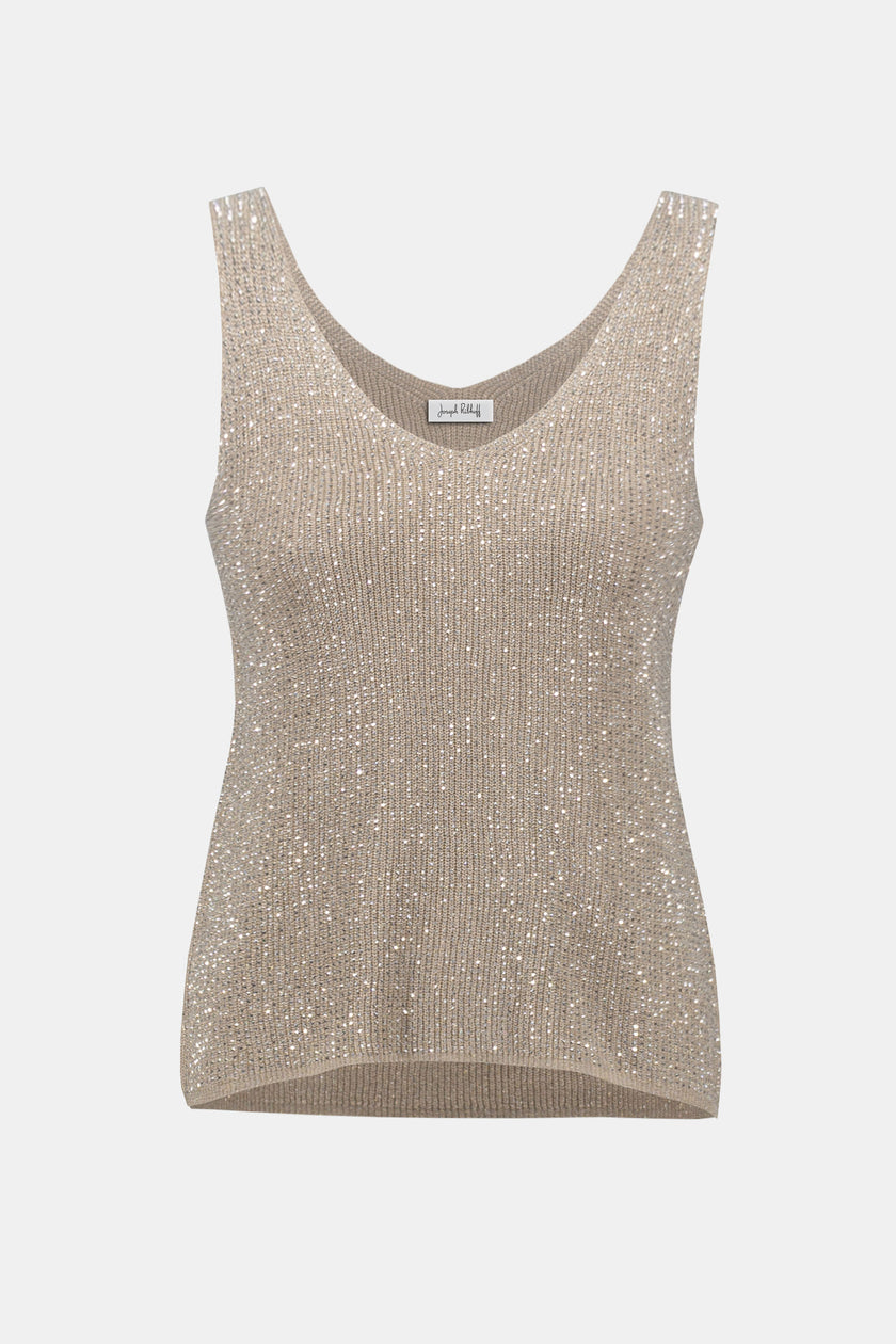 METALLIC KNITTED CAMISOLE WITH RHINESTONES