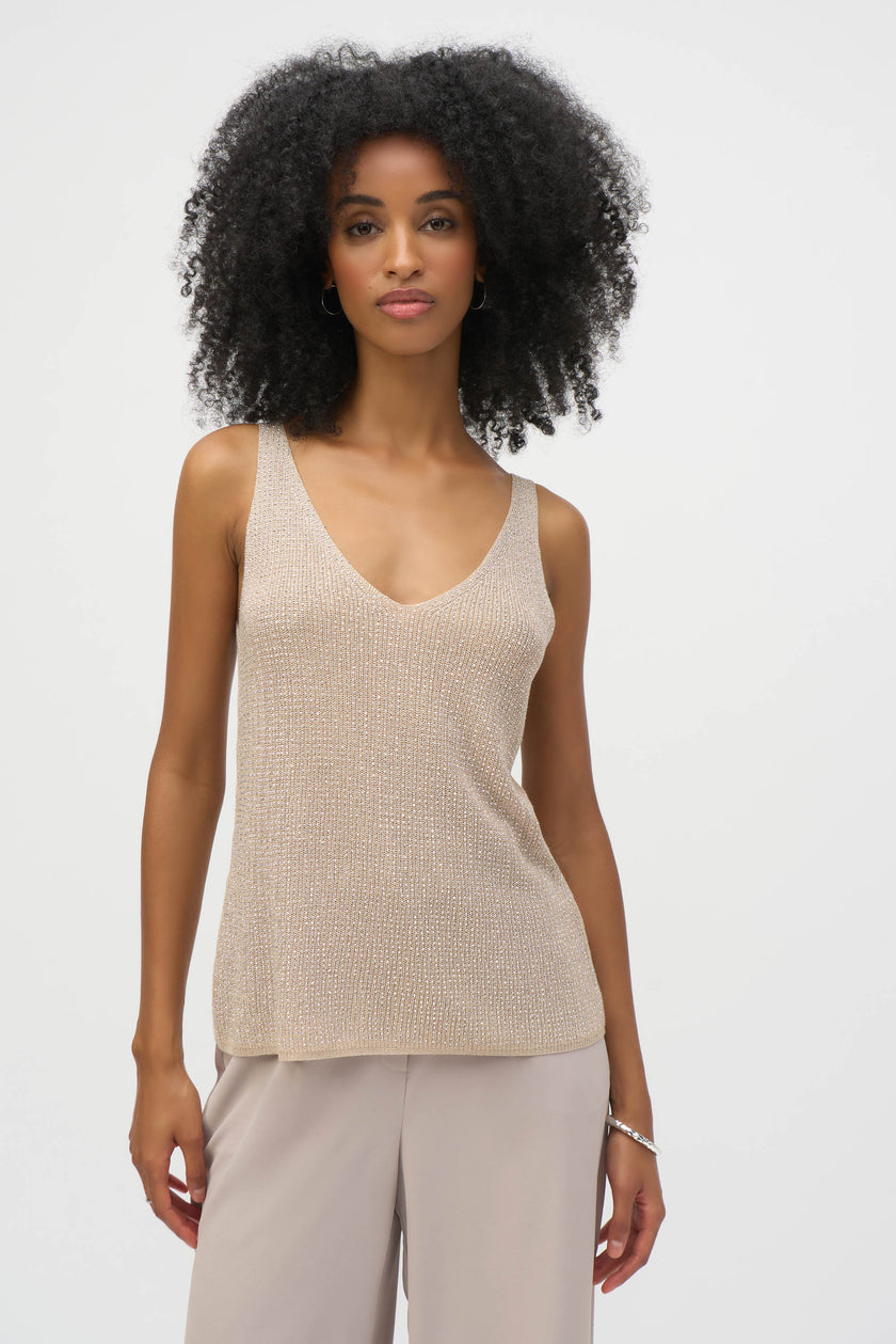 METALLIC KNITTED CAMISOLE WITH RHINESTONES