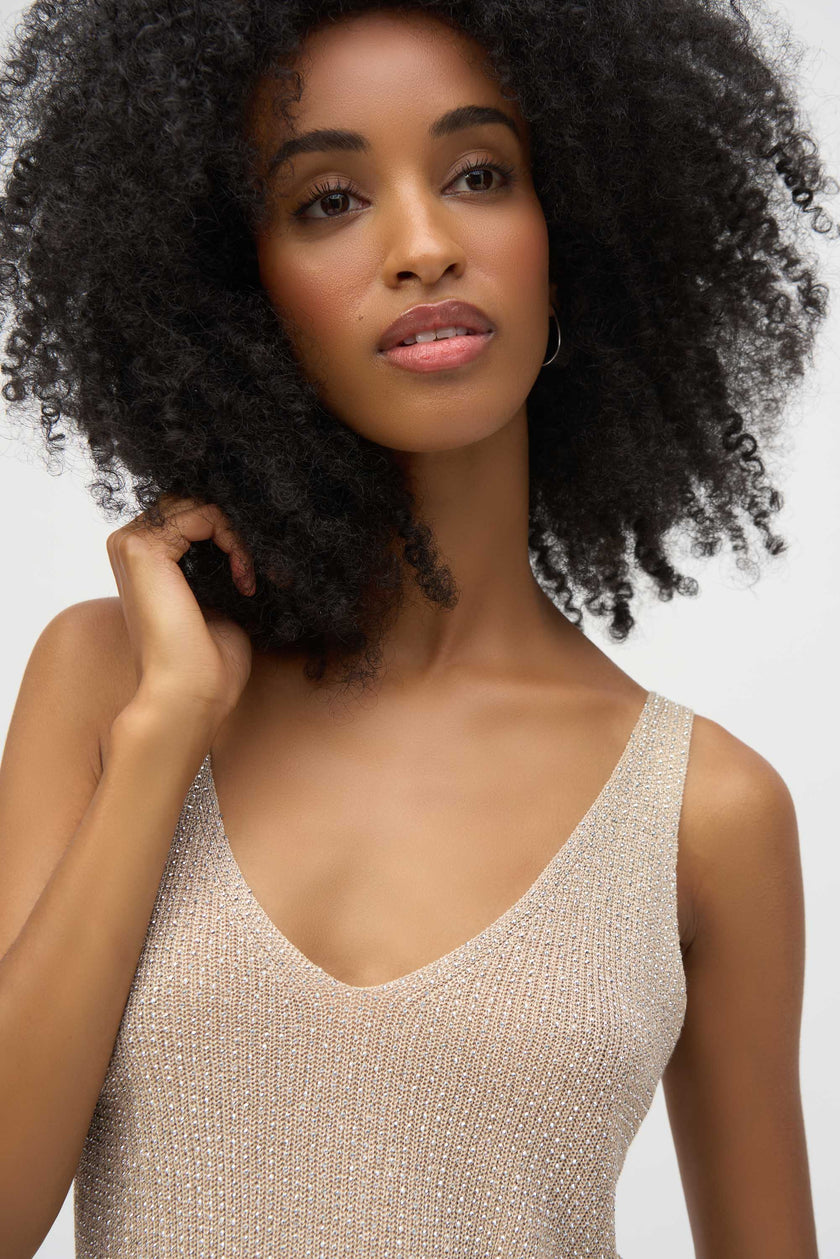 METALLIC KNITTED CAMISOLE WITH RHINESTONES