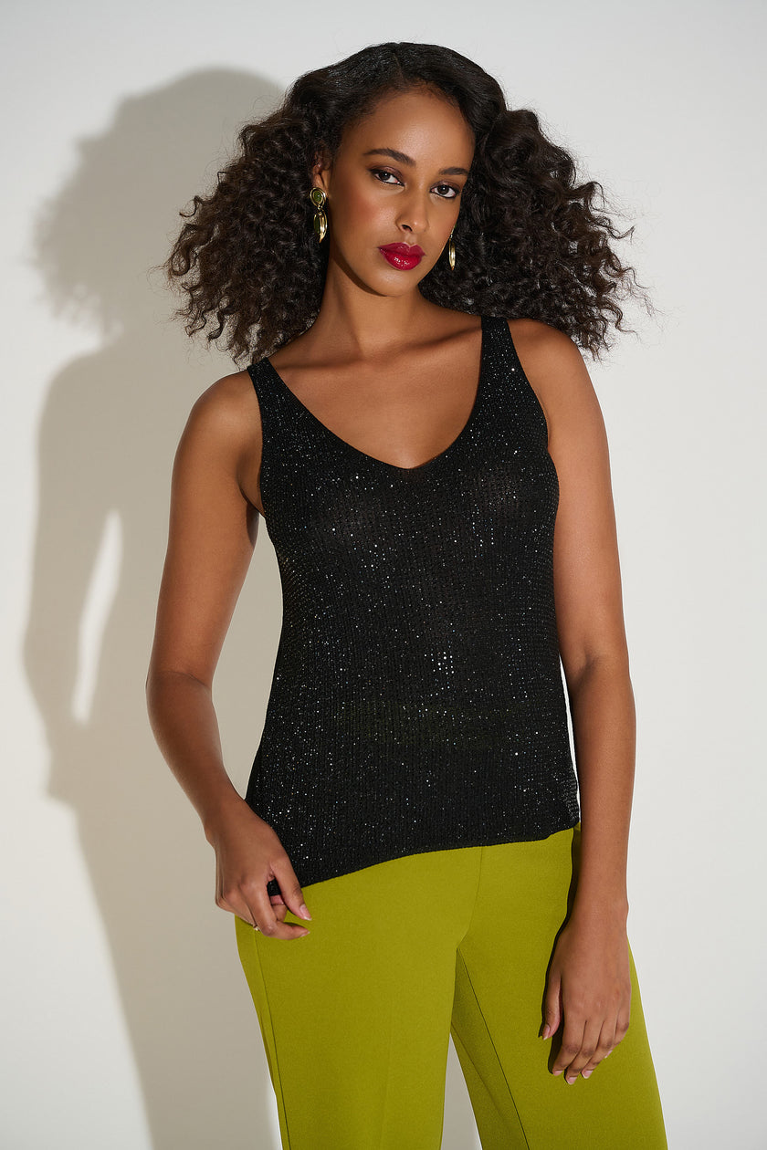 METALLIC KNITTED CAMISOLE WITH RHINESTONES