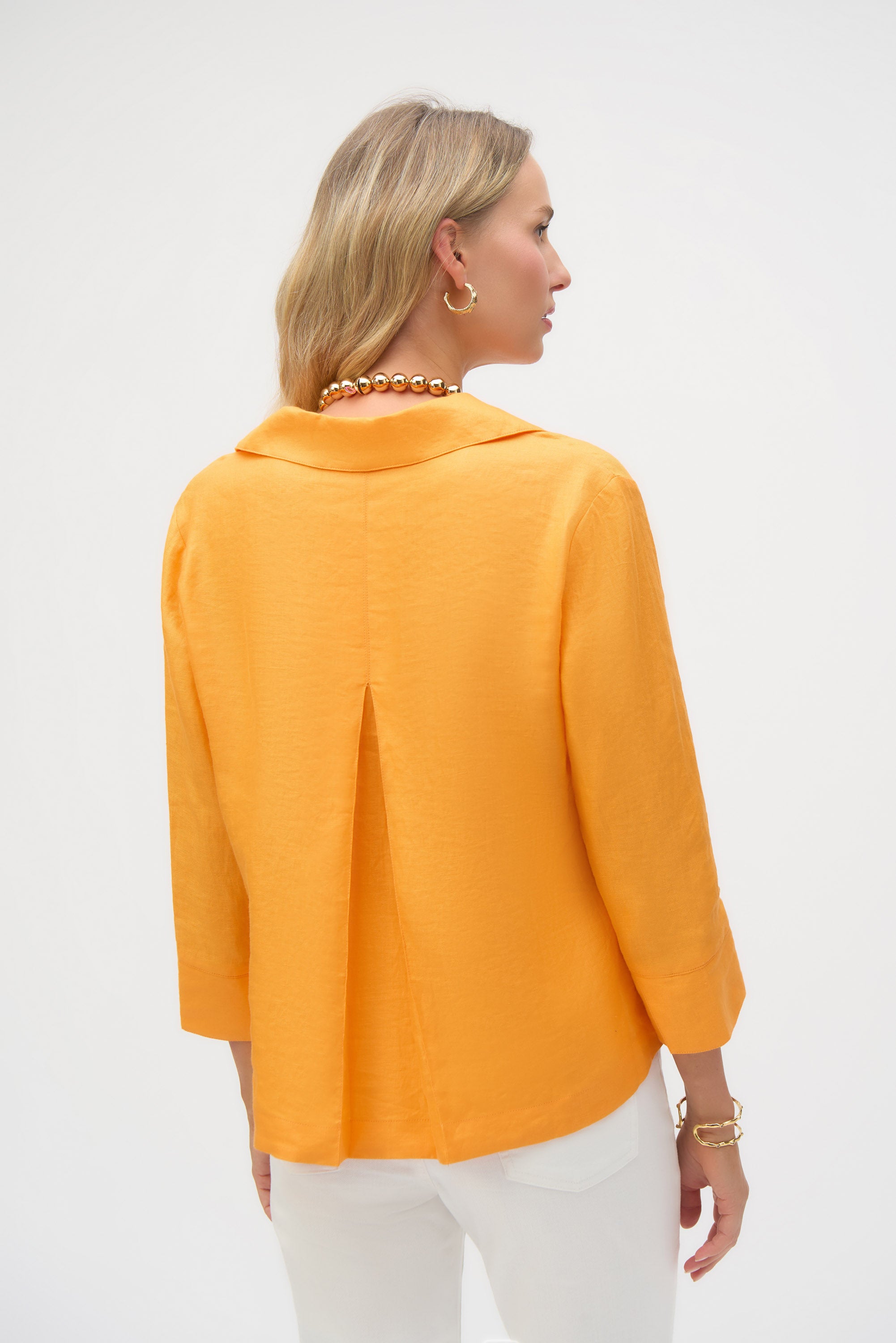 LINEN BOXY TOP WITH SHIRT COLLAR