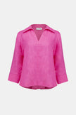 LINEN BOXY TOP WITH SHIRT COLLAR