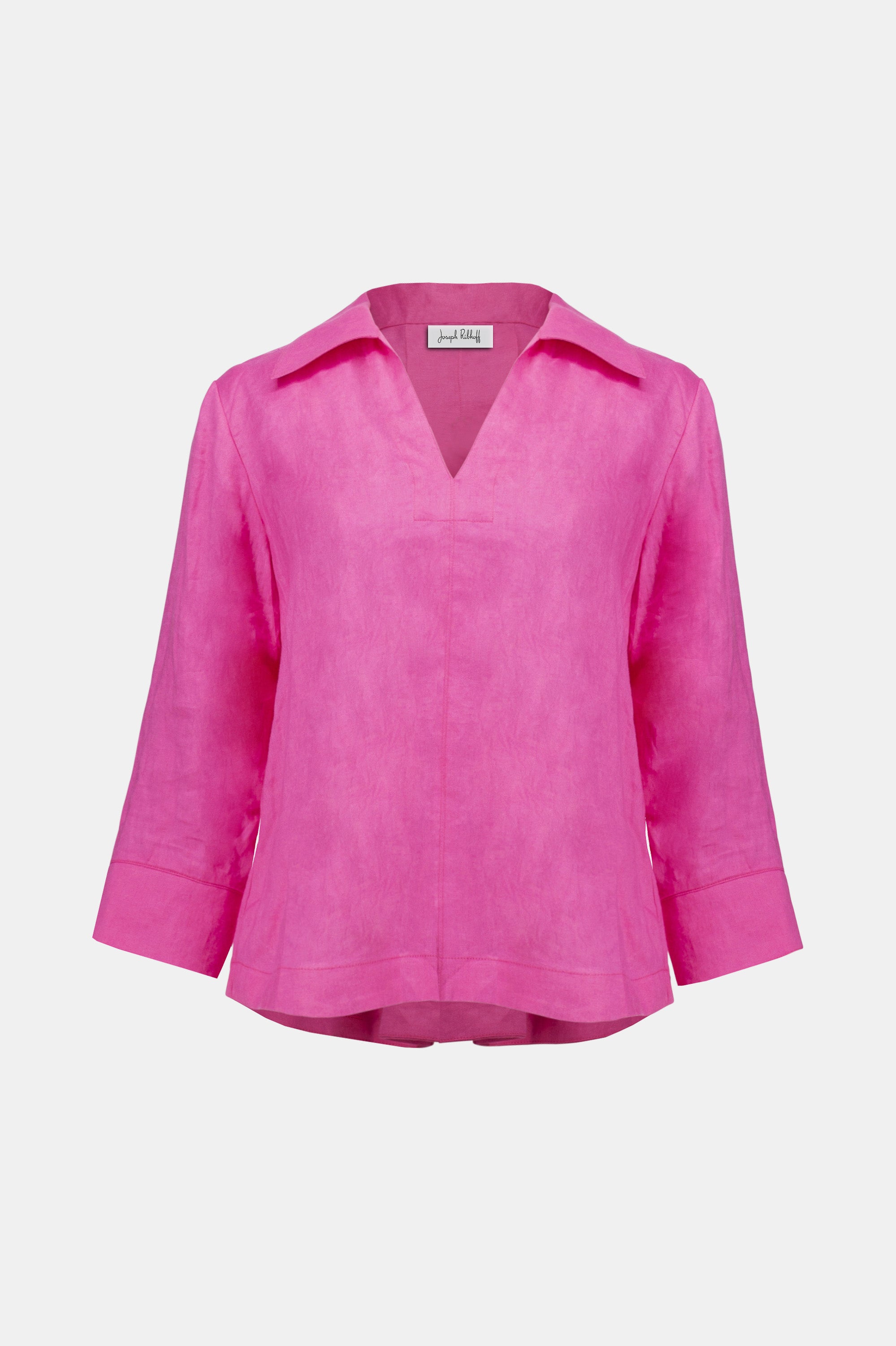 LINEN BOXY TOP WITH SHIRT COLLAR