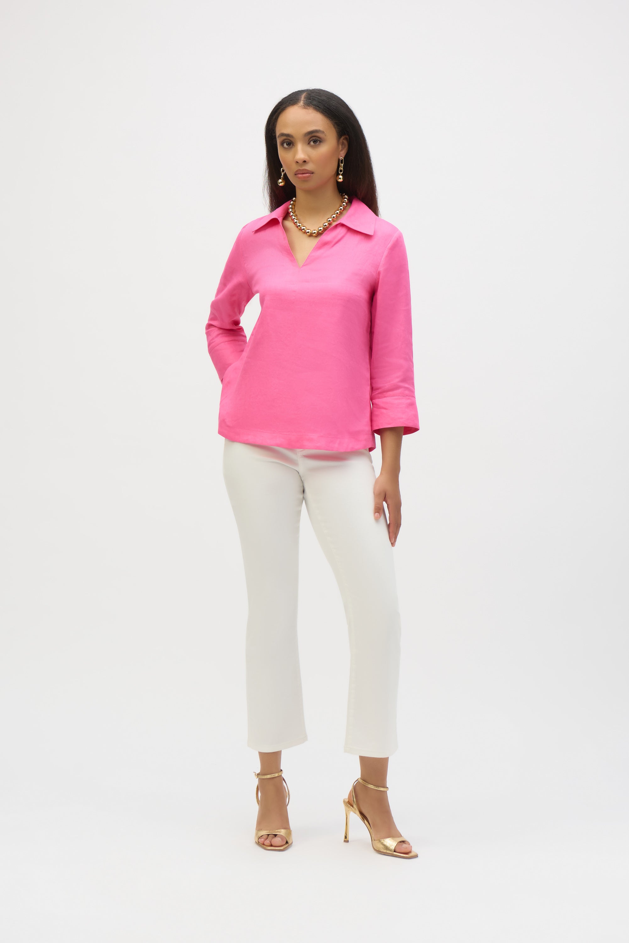 LINEN BOXY TOP WITH SHIRT COLLAR