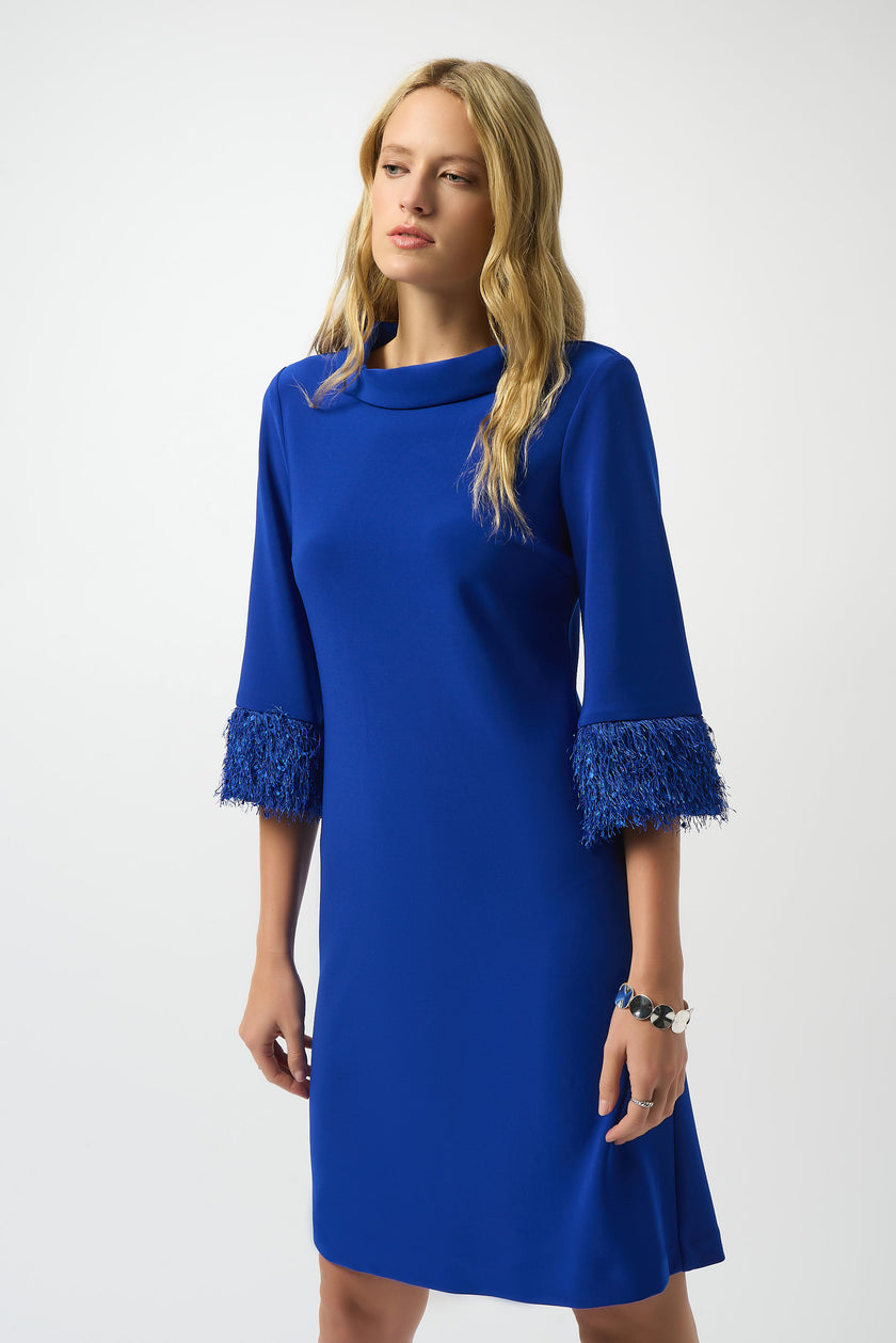 SILKY KNIT AND NOVELTY ALINE DRESS
