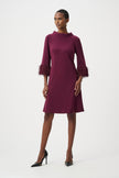 SILKY KNIT AND NOVELTY ALINE DRESS IN ELDERBERRY