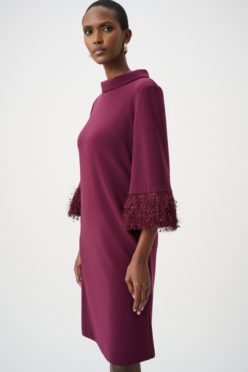 SILKY KNIT AND NOVELTY ALINE DRESS IN ELDERBERRY