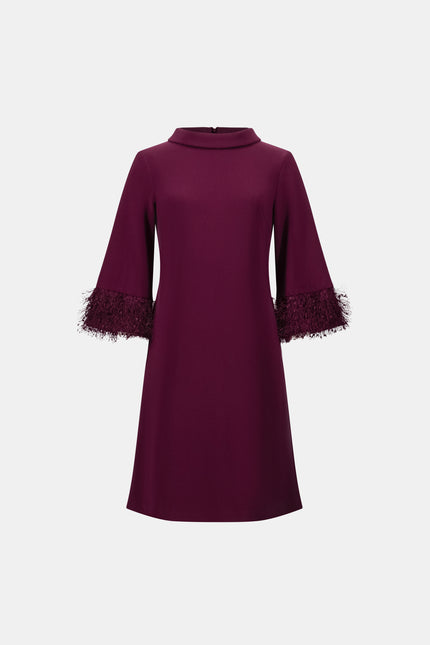SILKY KNIT AND NOVELTY ALINE DRESS IN ELDERBERRY