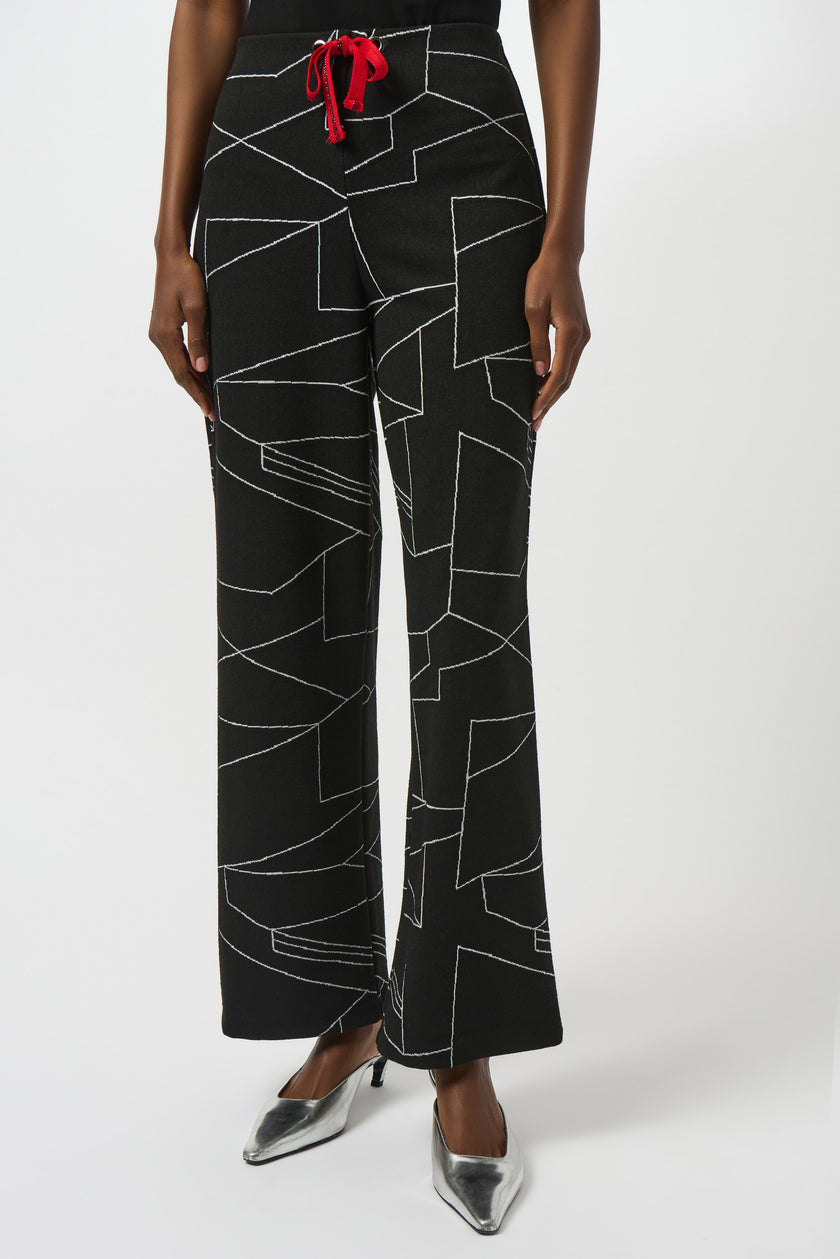 JACQUARD KNIT ABSTRACT PRINT WIDE LEG PANTS