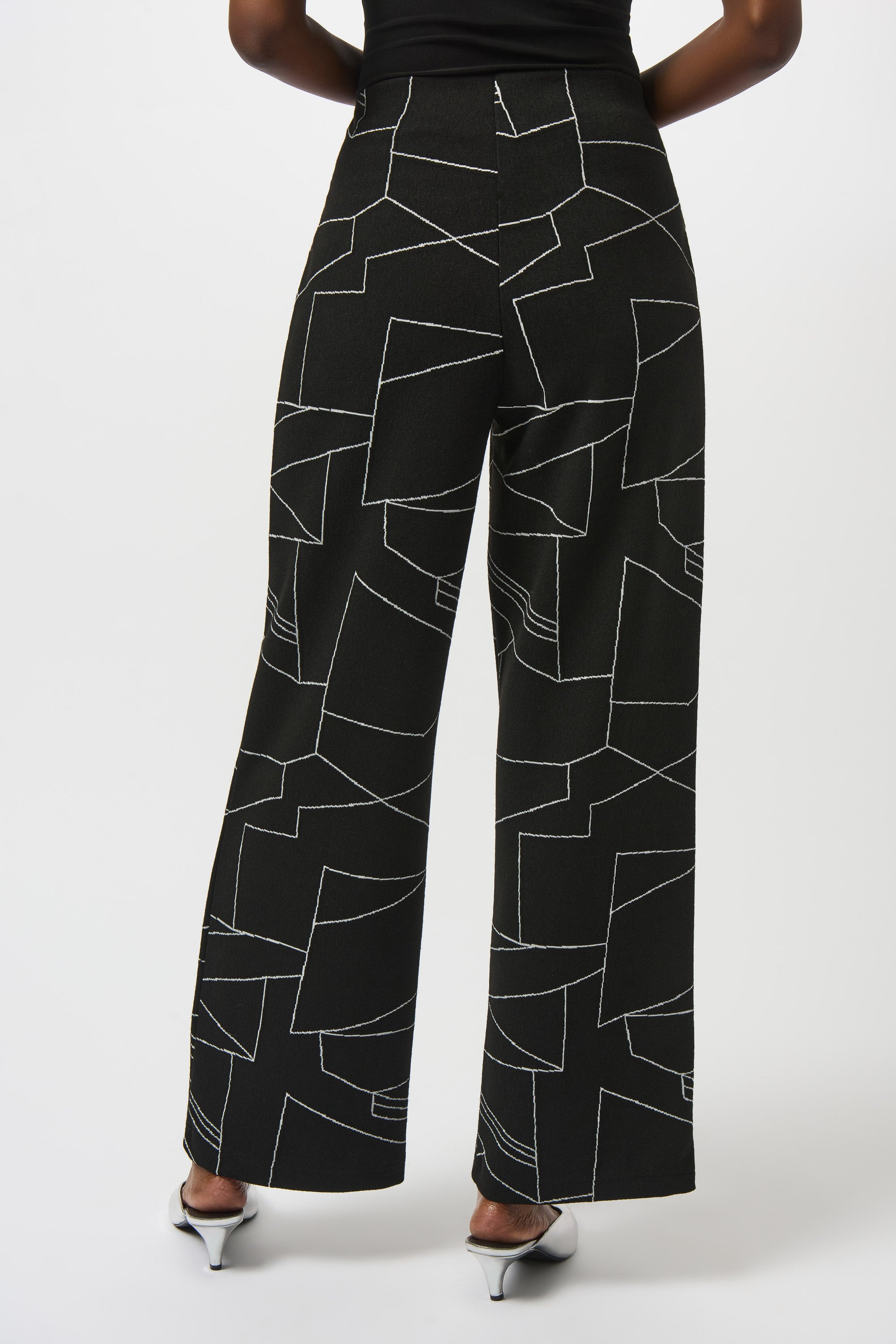 JACQUARD KNIT ABSTRACT PRINT WIDE LEG PANTS