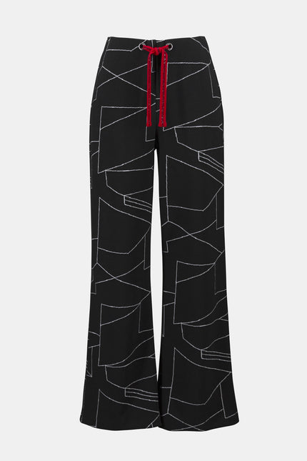 JACQUARD KNIT ABSTRACT PRINT WIDE LEG PANTS