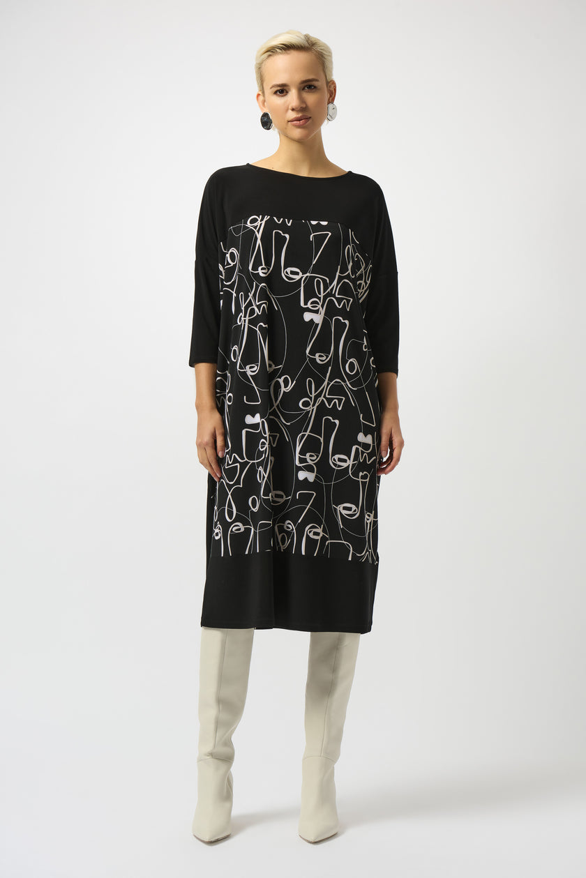 SILKY KNIT FACE PRINT COCOON DRESS