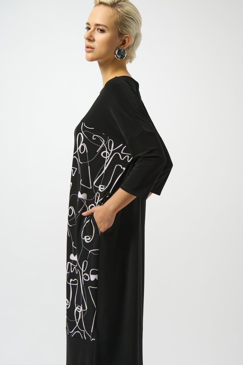 SILKY KNIT FACE PRINT COCOON DRESS