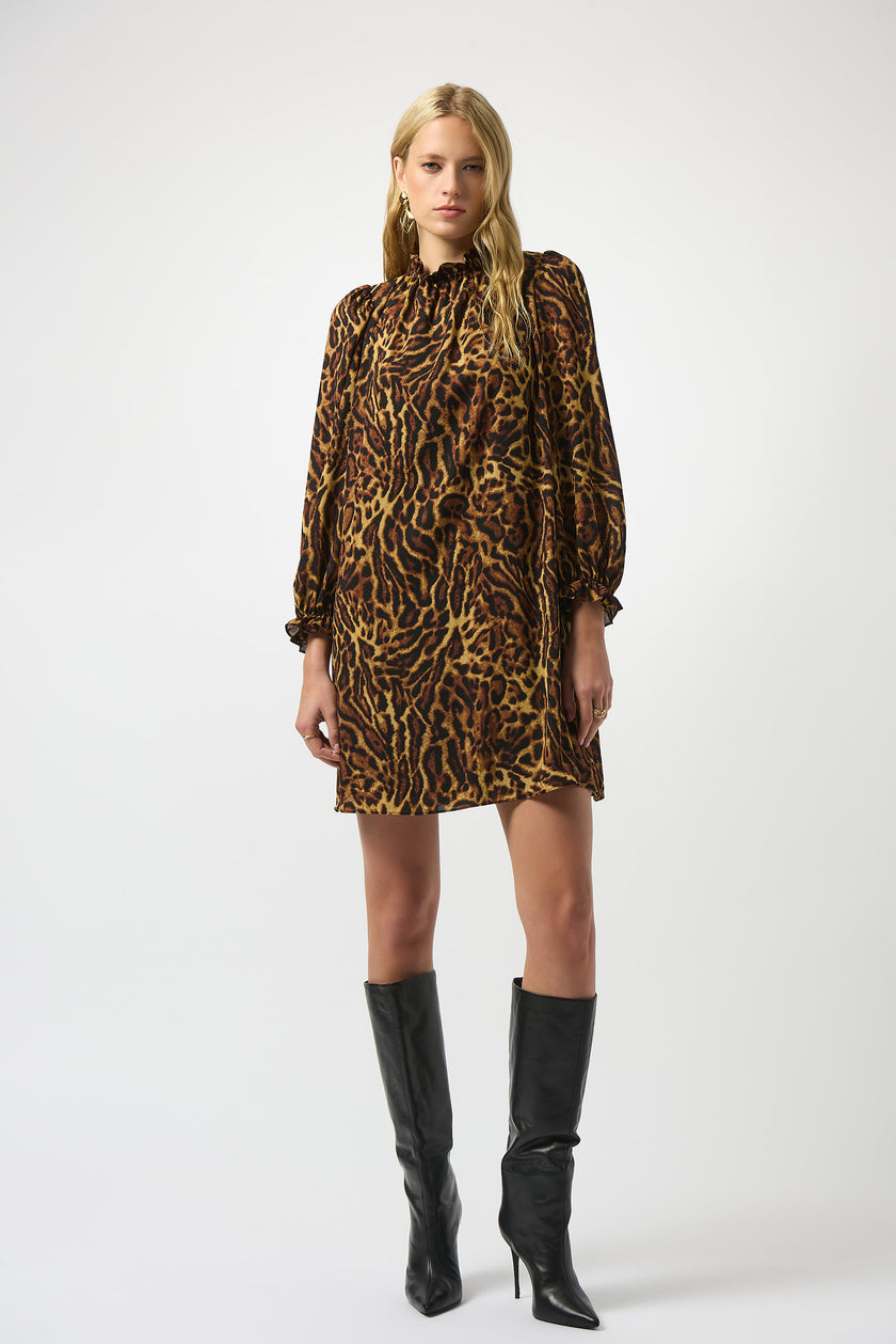 RECYCLED GEORGETTE ANIMAL PRINT TRAPEZE DRESS