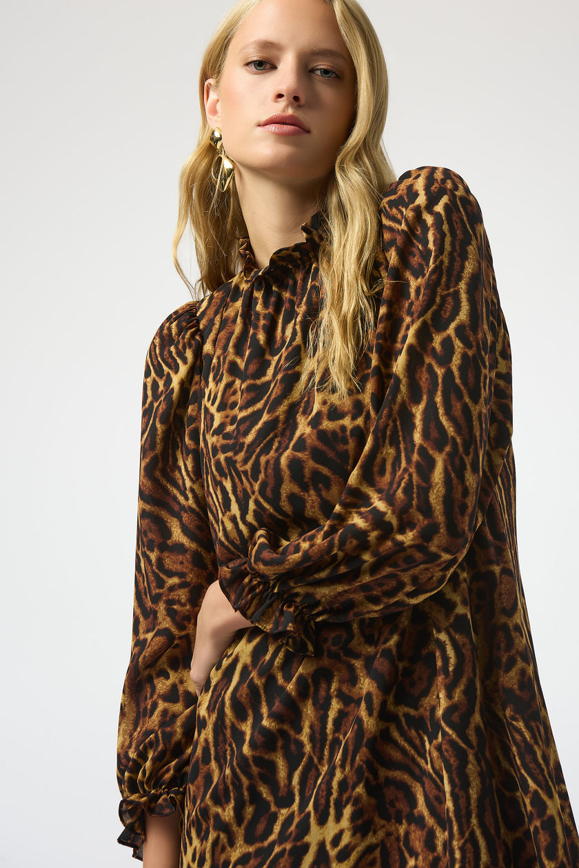 RECYCLED GEORGETTE ANIMAL PRINT TRAPEZE DRESS