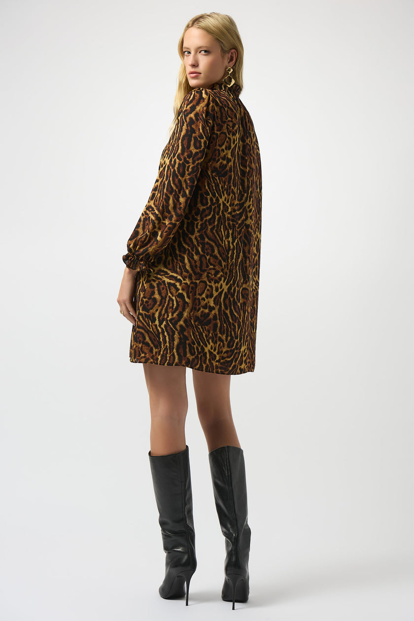 RECYCLED GEORGETTE ANIMAL PRINT TRAPEZE DRESS