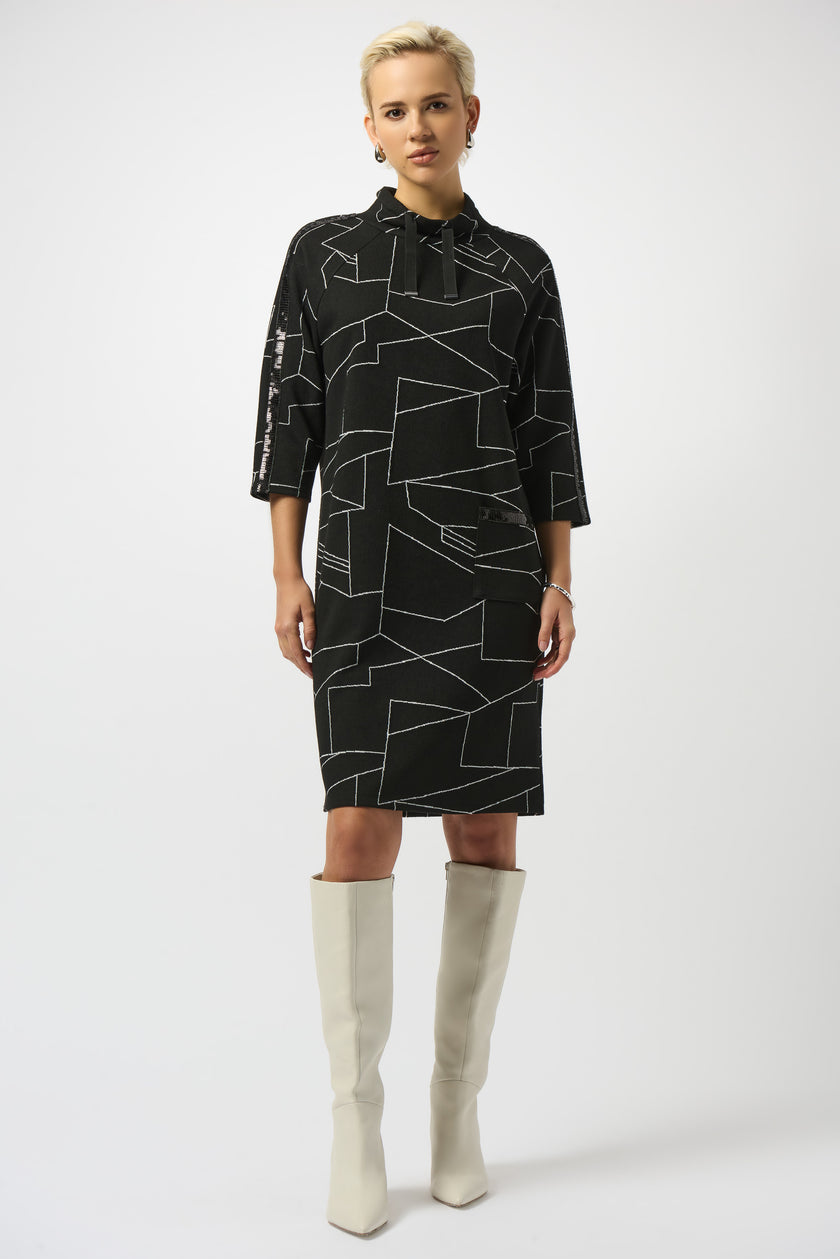 JACQUARD KNIT ABSTRACT PRINT STRAIGHT DRESS