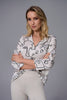 HAMMERED SATIN ABSTRACT FACE PRINT BOXY TOP