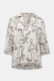 HAMMERED SATIN ABSTRACT FACE PRINT BOXY TOP