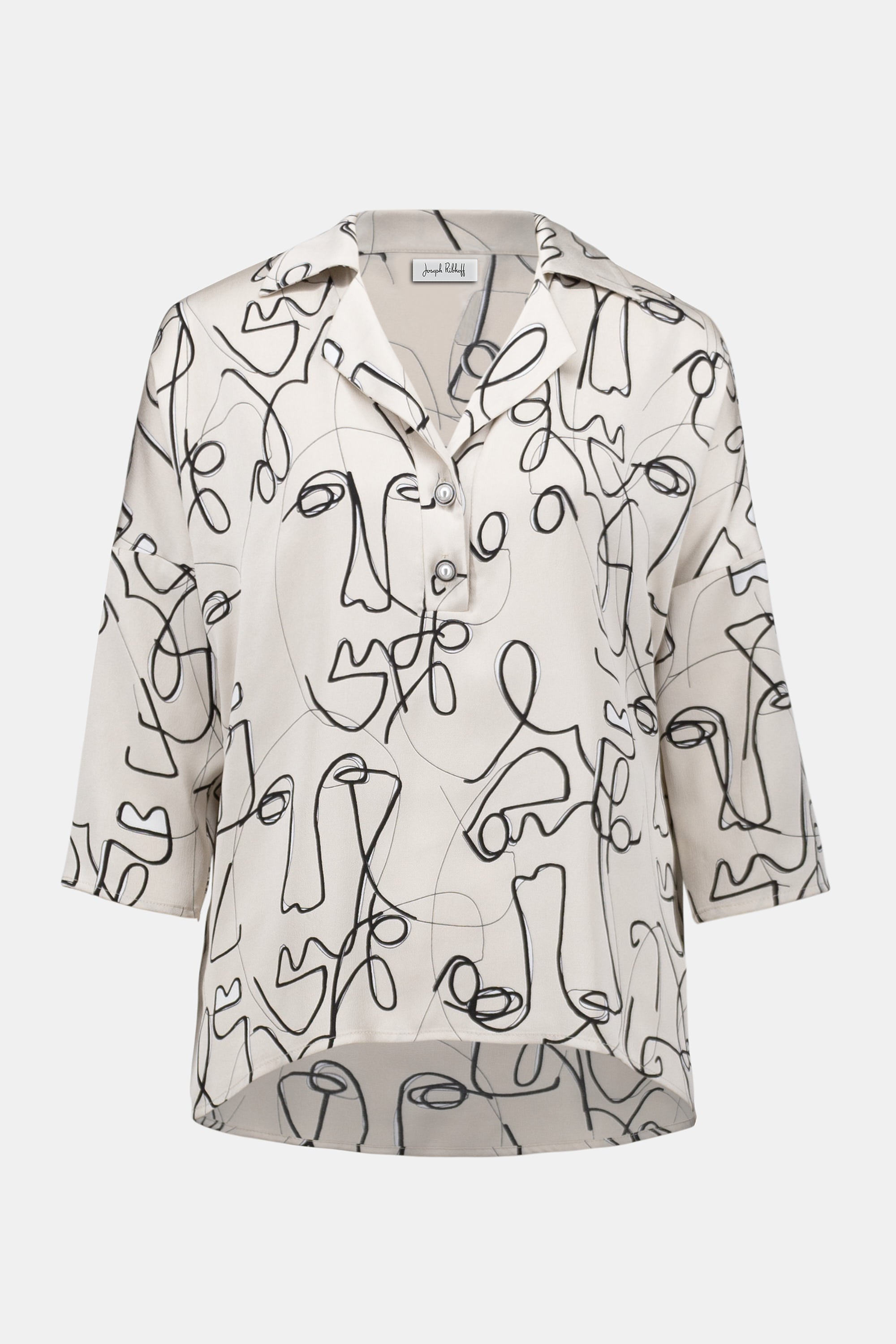 HAMMERED SATIN ABSTRACT FACE PRINT BOXY TOP