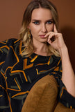 RECYCLED WOVEN GEOMETRIC PRINT BOXY TOP