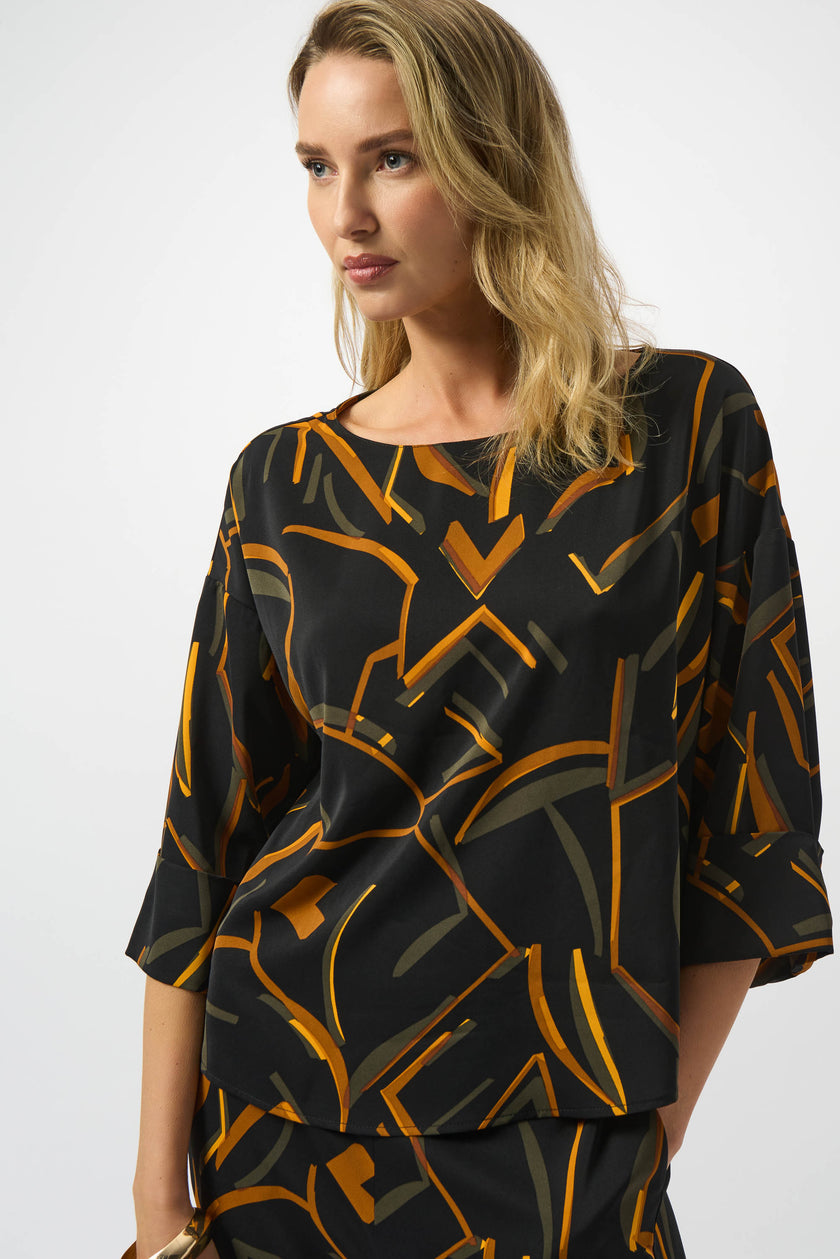RECYCLED WOVEN GEOMETRIC PRINT BOXY TOP