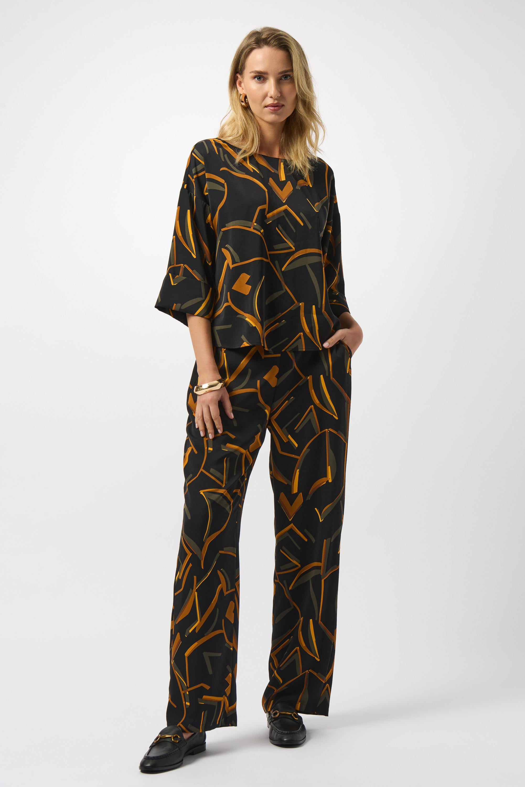 RECYCLED WOVEN GEOMETRIC PRINT BOXY TOP
